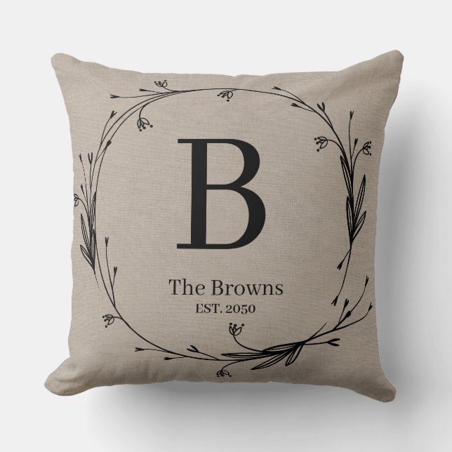 Almofada Vintage Farmhouse Family Monogramed Linen Look (Frente)