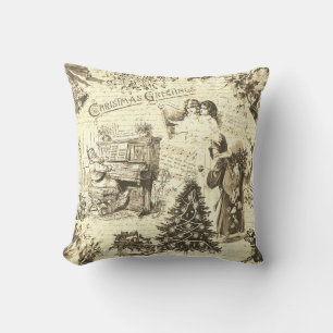 Almofada Vintage festiva Papais noeis vitorianos beige