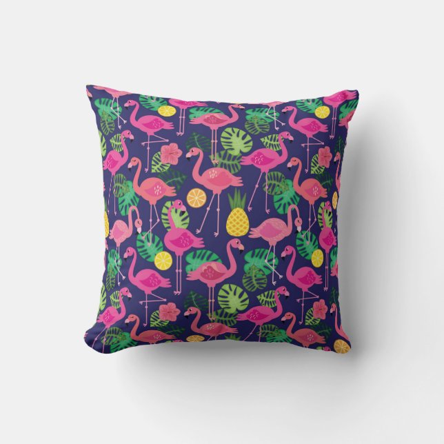 Almofada Vintage flamingos, padrão de elementos de verão (Frente)
