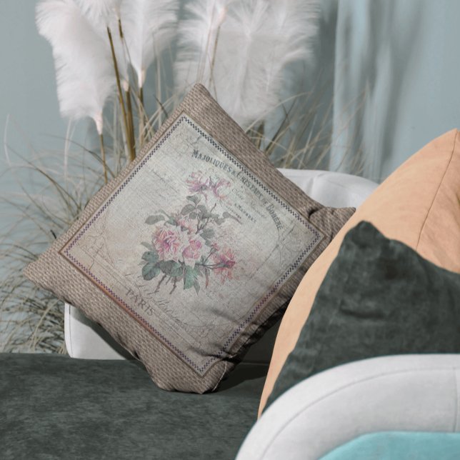 Almofada Vintage Floral Country Burlap (Criador carregado)