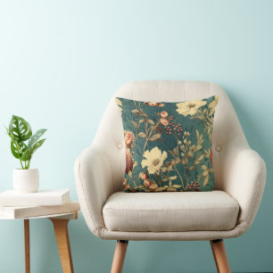 Almofada Vintage Floral Impressão Teal
