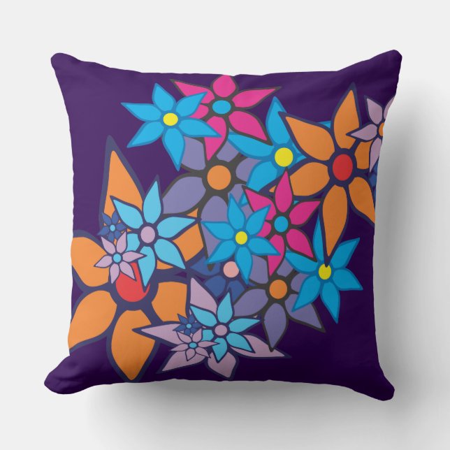 Almofada Vintage Floral Pattern | Antecedentes roxos (Frente)