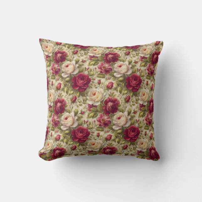 Almofada Vintage Floral Rustic Botantic Pink & Cream (Frente)