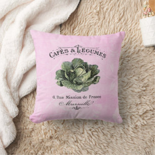 Almofada Vintage francês Veggie Vegan Cabbage Rosa