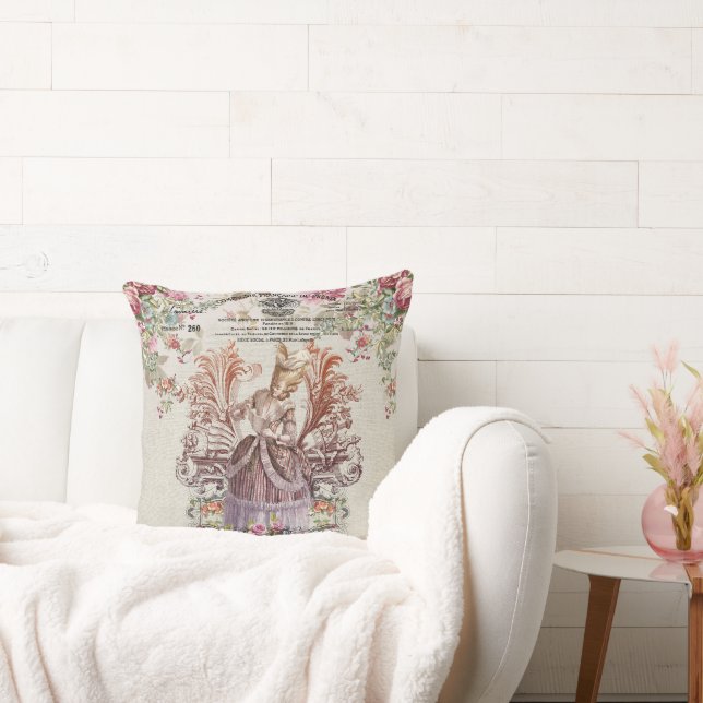 Almofada Vintage francesa Lady com rosas (Sofá)