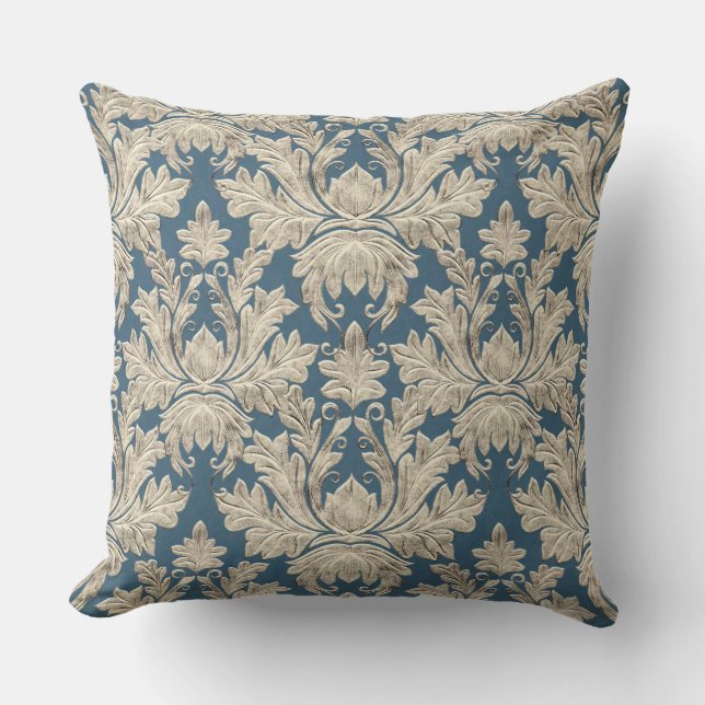 Almofada Vintage French Blue Rustic Elegtic Wood Damask (Frente)