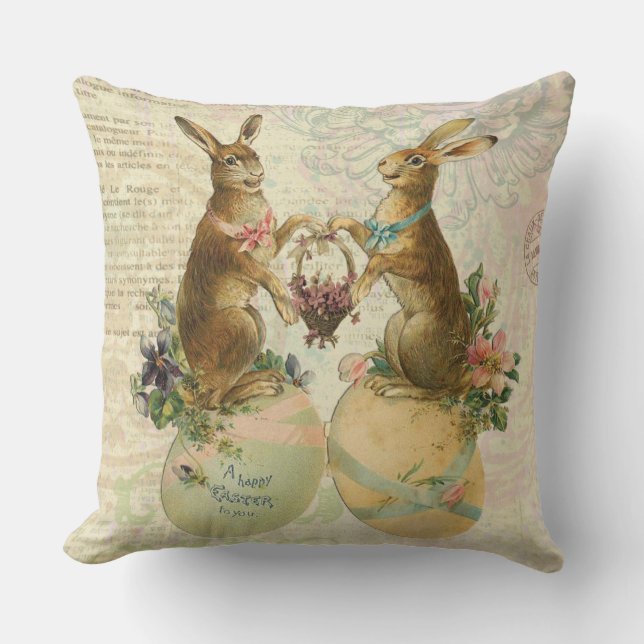 Almofada Vintage French Easter Bunnies (Frente)