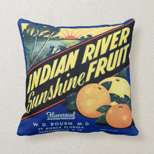 Almofada Vintage Fruta Rótulo de Taxa do Rio Florida