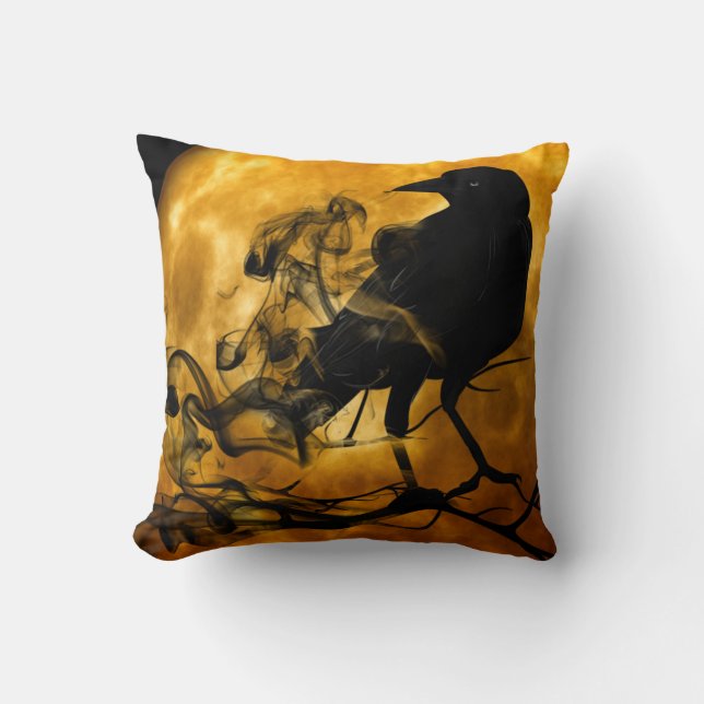 Almofada Vintage Gótica Halloween Grande Pássaro Negro Rave (Frente)