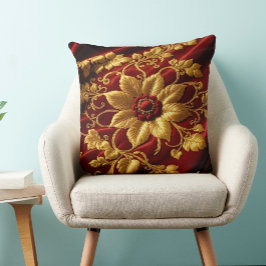 Almofada Vintage Grande Flor Bordado visualização Vermelho