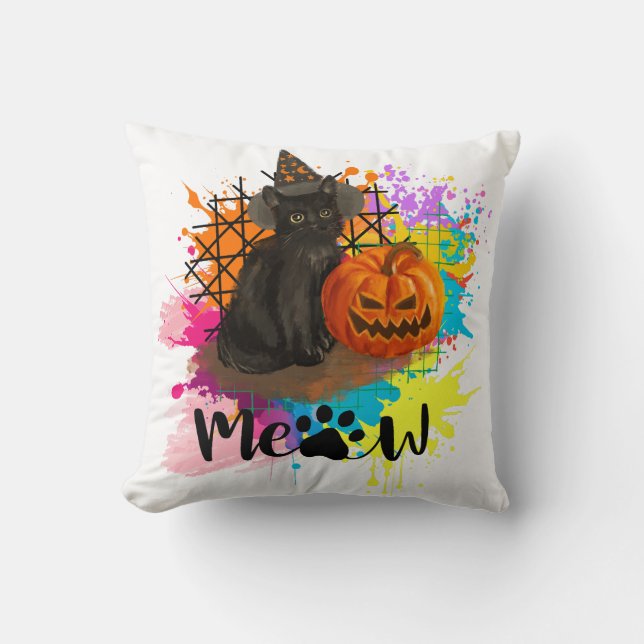 Almofada Vintage Halloween Black Cat (Frente)