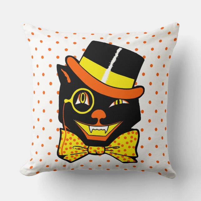 Almofada Vintage Halloween Cat no Top Hat (Frente)
