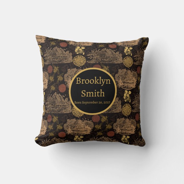 Almofada Vintage Honeycomb Bee Black Nursery (Frente)