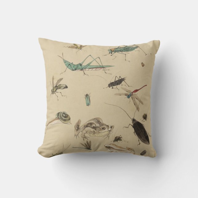 Almofada Vintage Insetos Aquarela Arte | Adicionar um Monog (Frente)