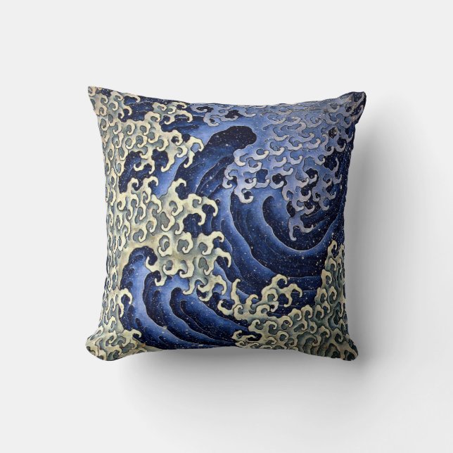 Almofada Vintage Japan Ocean Waves por Hokusai (Frente)