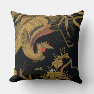 Almofada Vintage Japonês Phoenix Gold Black Bird
