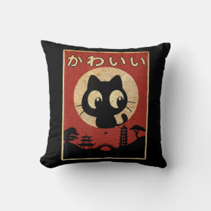 Almofada Vintage Kawaii Cat Negra Japonesa Meninas Presente