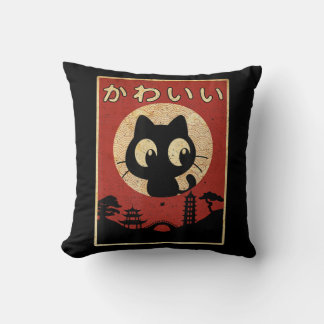 Almofada Vintage Kawaii Cat Negra Japonesa Meninas Presente