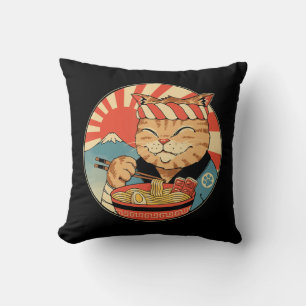 Almofada Vintage Kawaii Ramen Cat Neko Anime Japonês Noodl