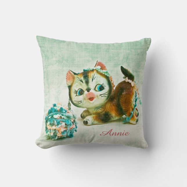Almofada Vintage Kitty Cat - Nome Personalizado (Frente)