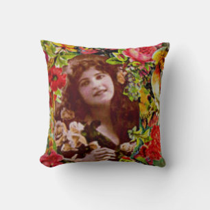 Almofada Vintage Lady Cameo em Travesseiro Rosa