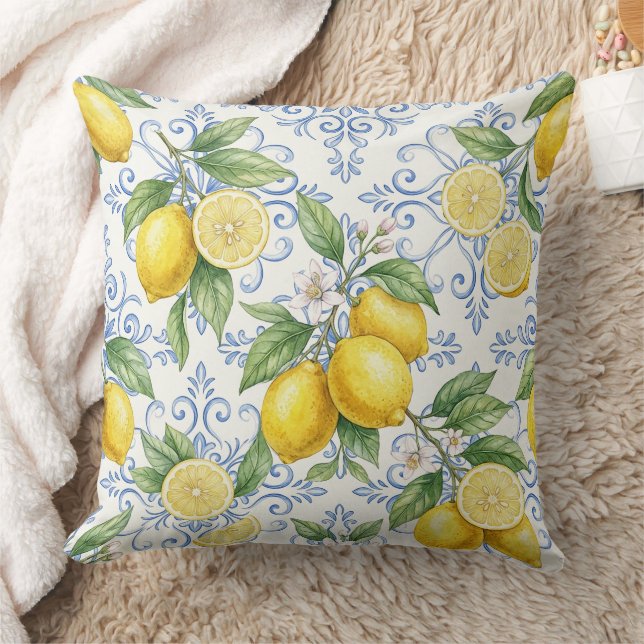 Almofada Vintage Lemon Botanical Pattern – Mediterranean  (Cobertor)