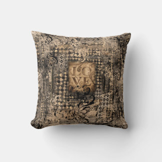 Almofada Vintage Love Sepia Art Travesseiro
