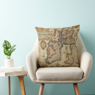 Almofada Vintage Map of the British Isles, 1552 - 1629