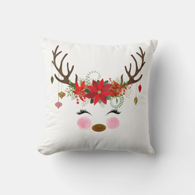 Almofada Vintage Modern Floral Reindeer Holiday Whimsical (Frente)