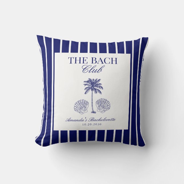 Almofada Vintage Modern Navy Beach Bachelorette Club (Frente)