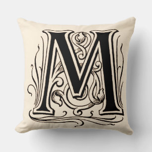Almofada Vintage Monograma "M" em Sepia
