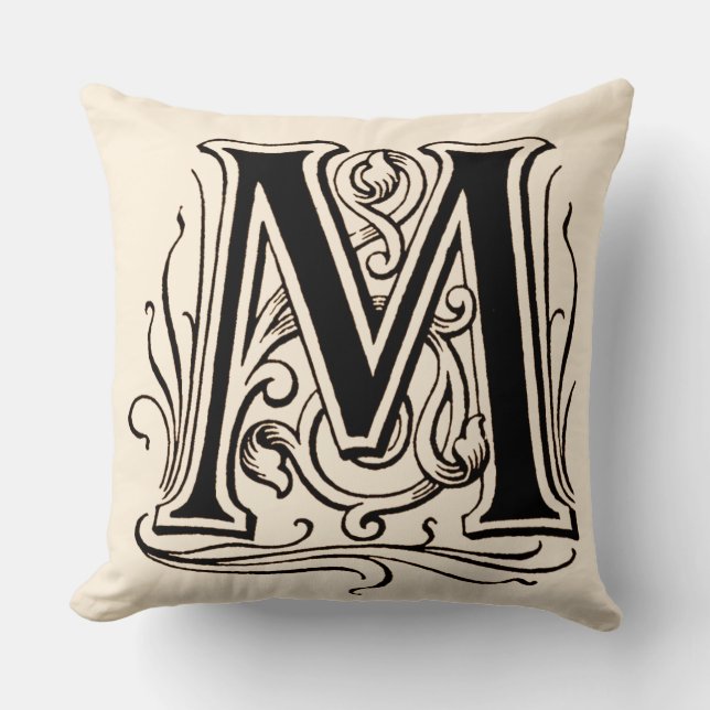 Almofada Vintage Monograma "M" em Sepia (Frente)