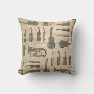 Almofada Vintage Music Note Padrão Violin Tuba