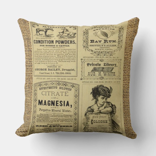 Almofada Vintage Newspaper Burlap (Frente)