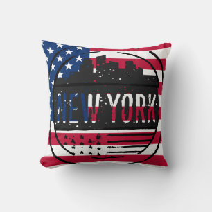 Almofada Vintage olha para Nova York com estrelas e riscas