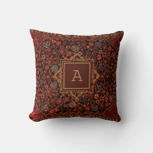 Almofada Vintage Oriental Rug Monograma Red Burgundy Dourad