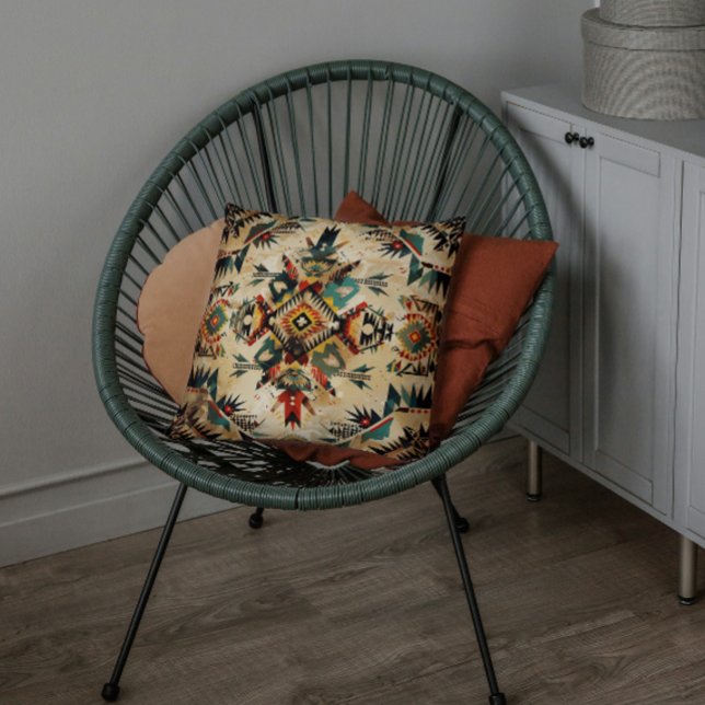 Almofada Vintage - Padrão de Arte Étnica Nativa Americana (native american usa southwest indigenous tribal boho culture traditional Indian holiday gifts parent)