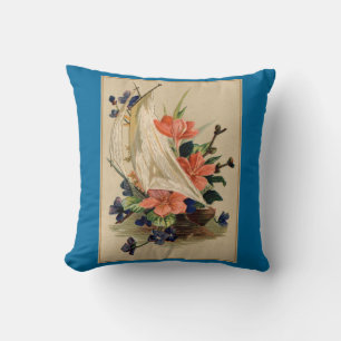 Almofada Vintage Painting - Flores num veleiro.