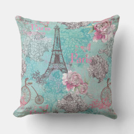 Almofada Vintage Paris-Eiffeltower - Bicicleta Flores