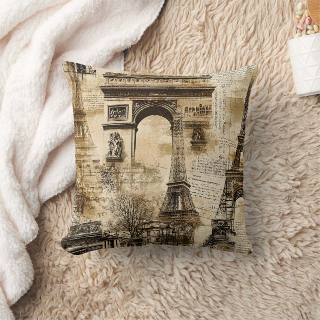 Almofada Vintage Paris Pattern – Eiffel Tower Landmarks (Cobertor)
