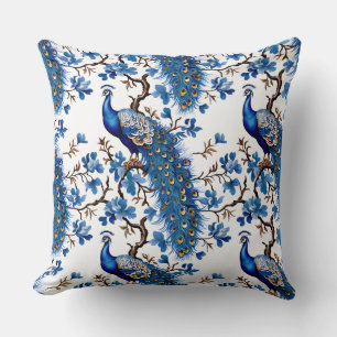 Almofada Vintage Peacock Chinês Marinho Azul Primavera Flor