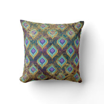 Vintage Peacock Feather Gold Foil Scrollwork IKAT