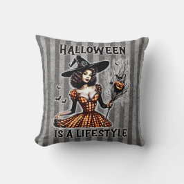 Almofada Vintage Pin-Up Halloween Bruxa Dois Impressão