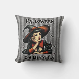 Almofada Vintage Pin-Up Halloween Bruxa Dois Impressão