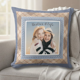 Almofada Vintage Plaid Besties Best Friend Photo