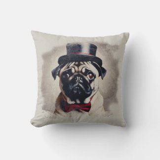 Almofada Vintage Posh Pug Portrait Travesseiro