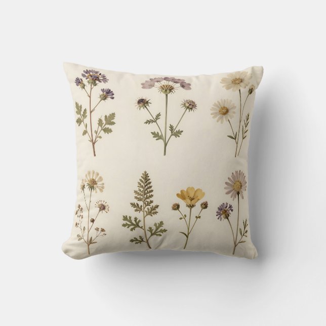 Almofada Vintage Pressed Wildflower Botanical Pattern (Frente)