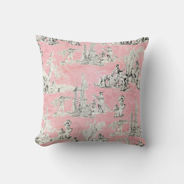 Almofada Vintage Quic Pink Toile Floral Decorative (Frente)