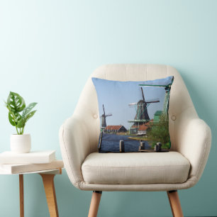 Almofada Vintage Red Green Zaanse Schans Dutch Windmilmills