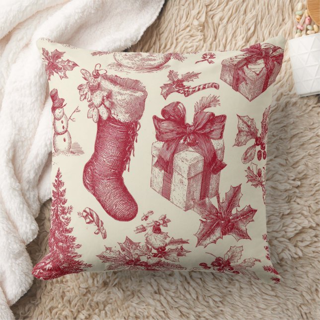 Almofada Vintage Red Toile Christmas Pattern with Stockings (Cobertor)
